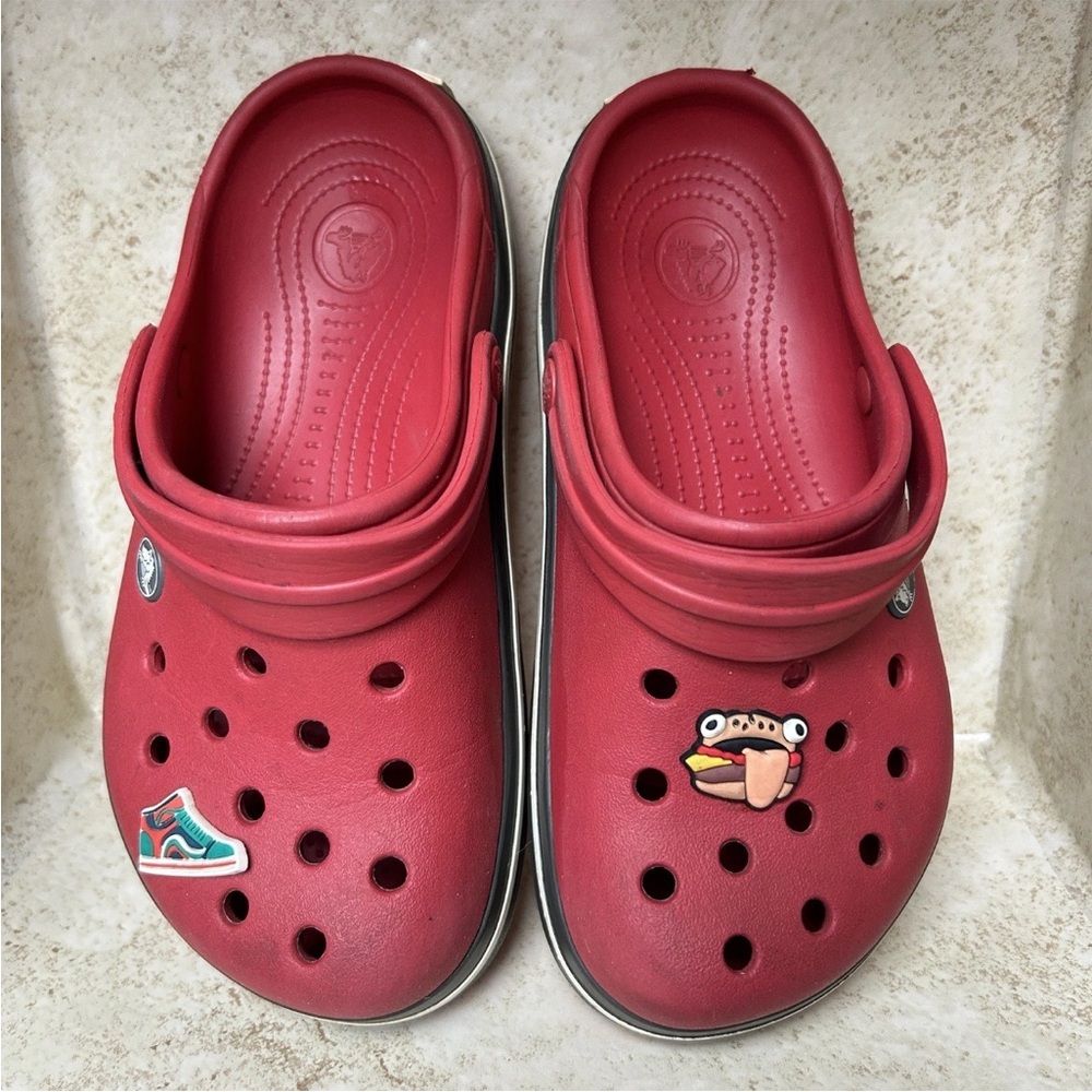 Kids Crocs Clogs Size J3 Pepper Red Grey White Striped Comfort Shoes Size 3